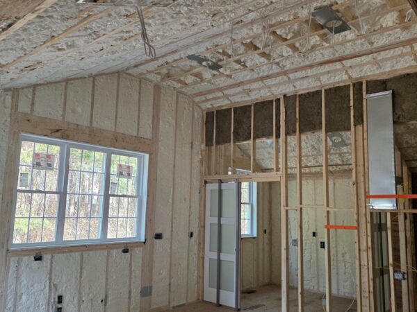 Spray foam insulation in the roof and walls of the Westford addition Spray foam insulation in the roof and walls of the Westford addition